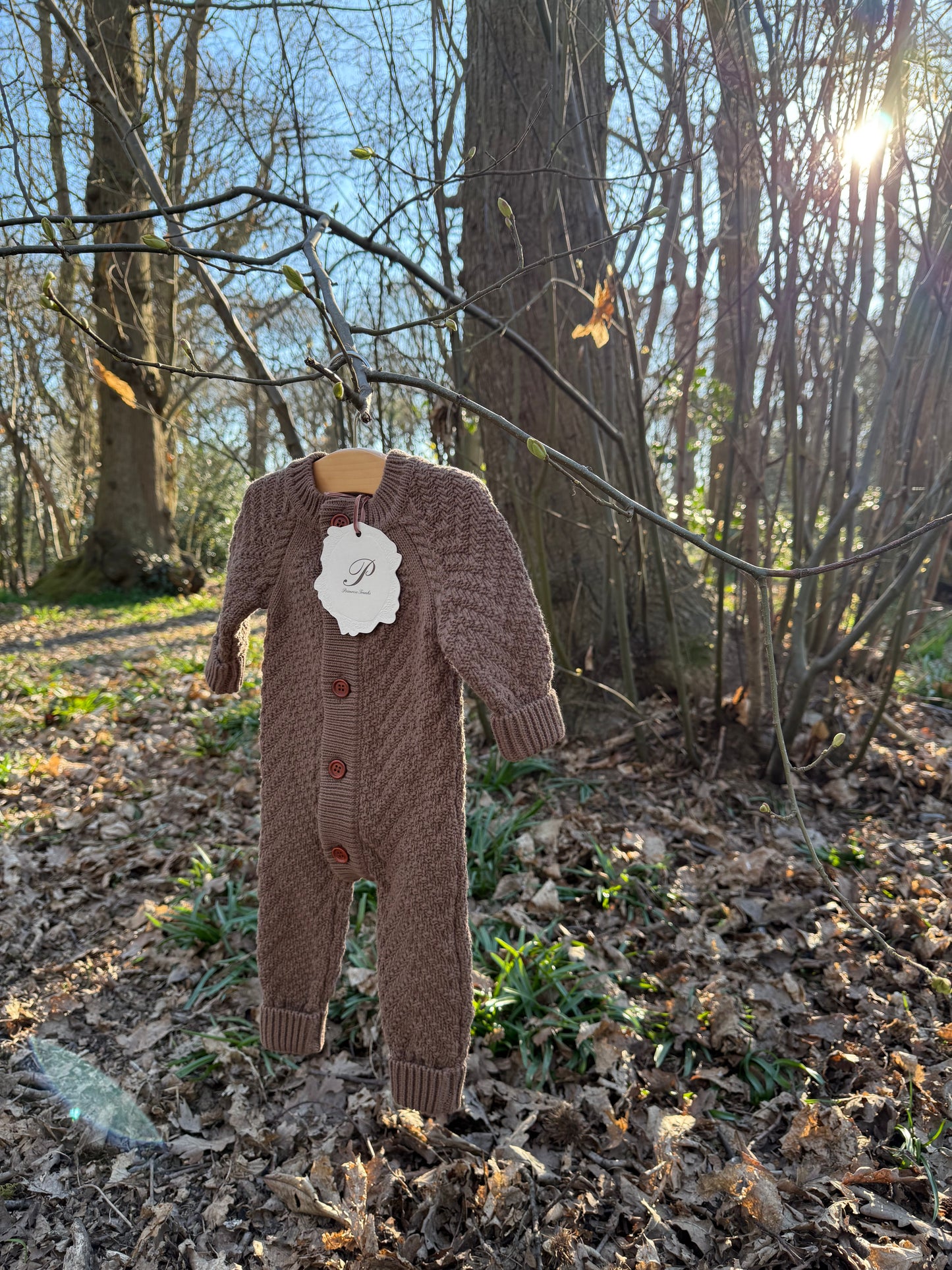 PRIMROSE TRUNKS ORGANIC COTTON KNIT BABY ROMPER BROWN MOCHA ROMPER NEWBORN KNITTED ROMPER WITH PREMIUM GIFT BOX