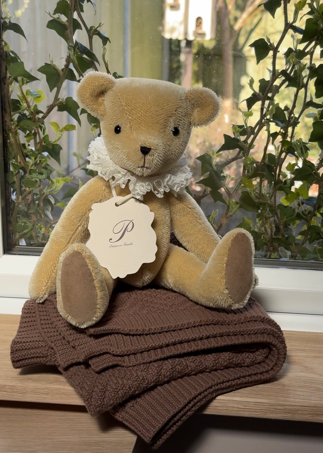 Primrose trunks primula mohair jointed teddy bear with lace ruffles baby gift uk