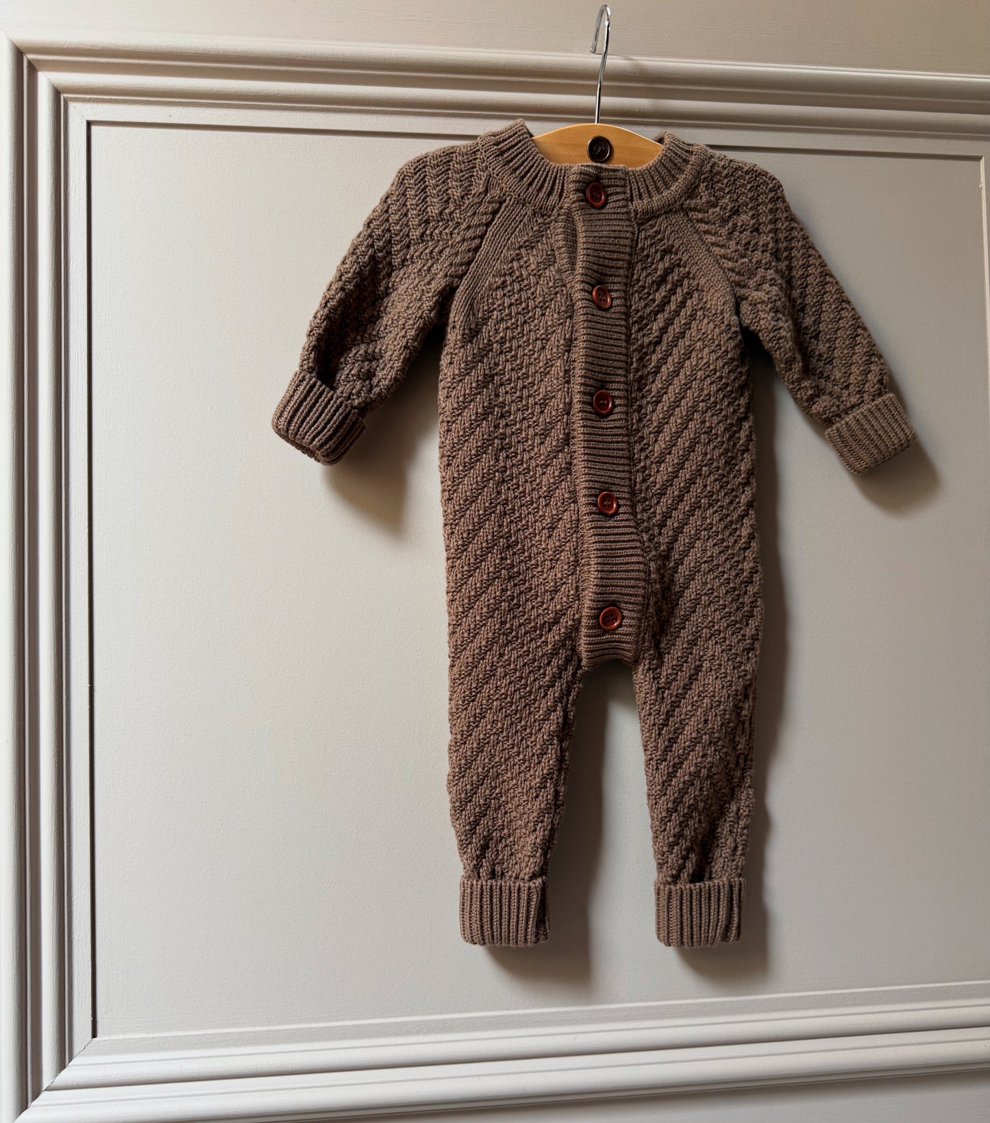 Organic Cotton Knitted Footless Mocha Baby Romper with Gift Box - 0-3 Months