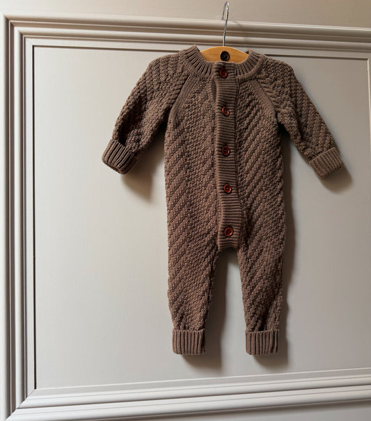 Organic Cotton Knitted Footless Mocha Baby Romper with Gift Box - 0-3 Months