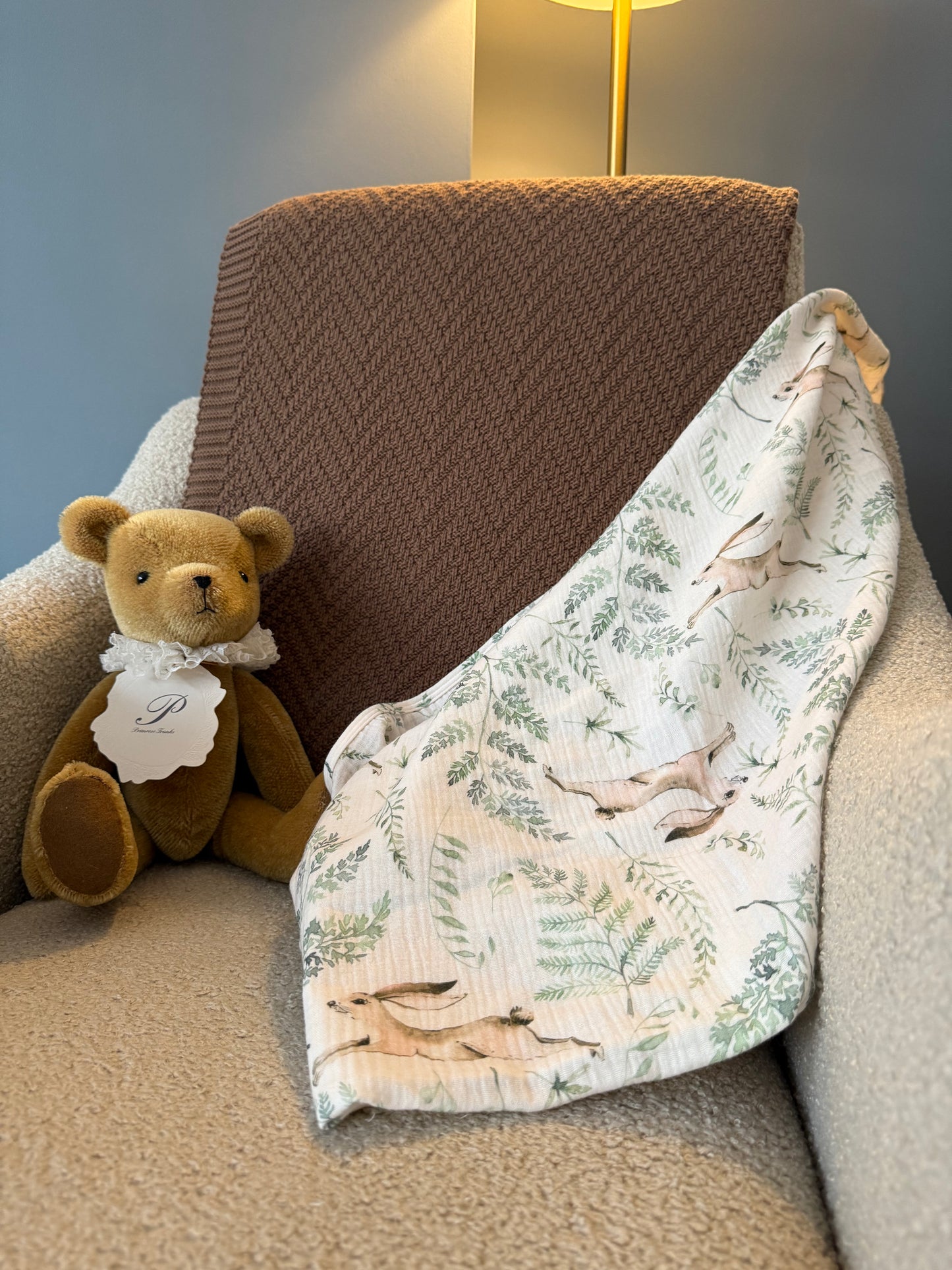PRIMROSE TRUNKS ORGANIC COTTON KNIT BABY BLANKET BROWN MOCHA BLANKET CHILDRENS BLANKET