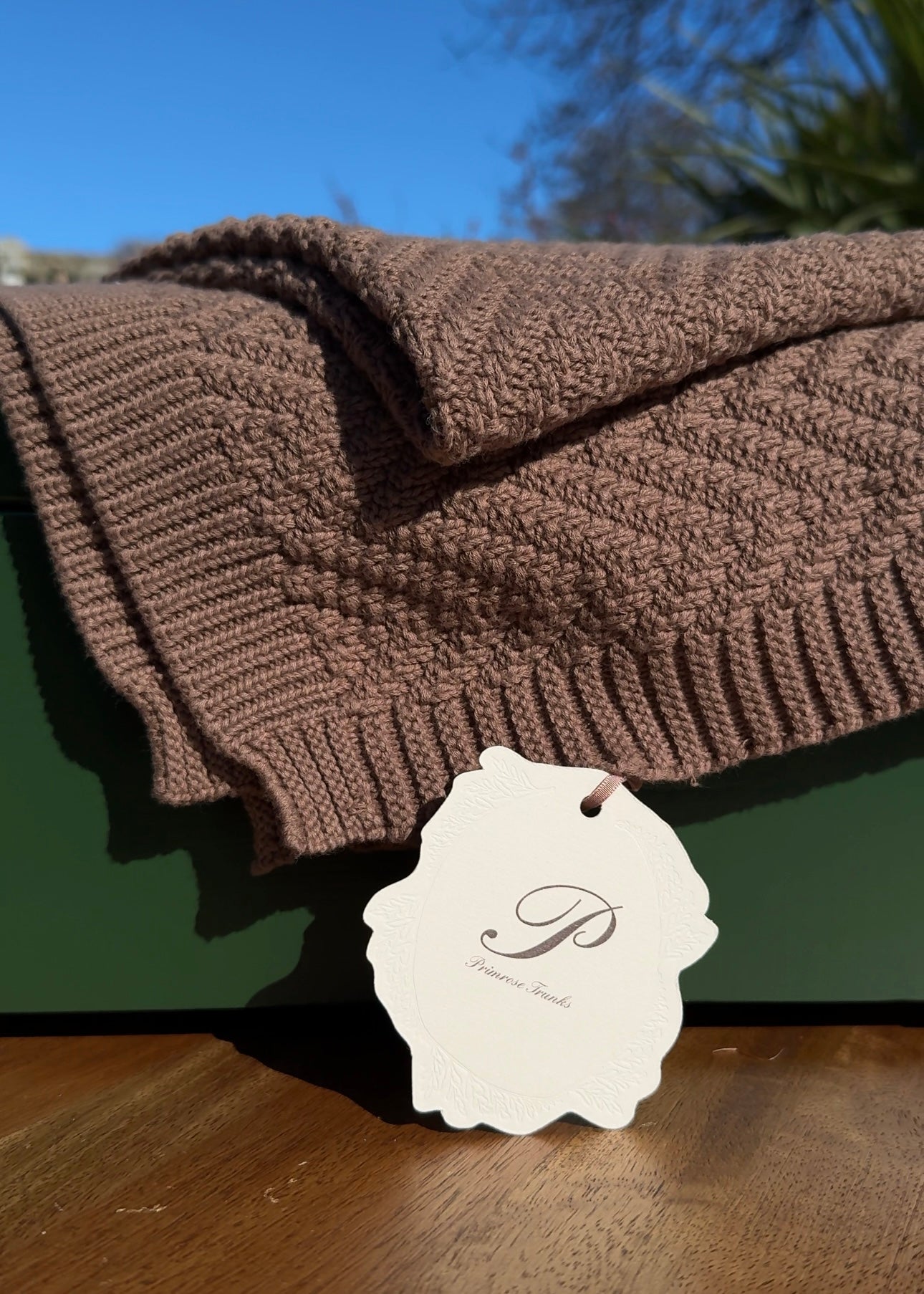 PRIMROSE TRUNKS ORGANIC COTTON KNIT BABY BLANKET BROWN MOCHA BLANKET CHILDRENS BLANKET WITH GIFT BOX