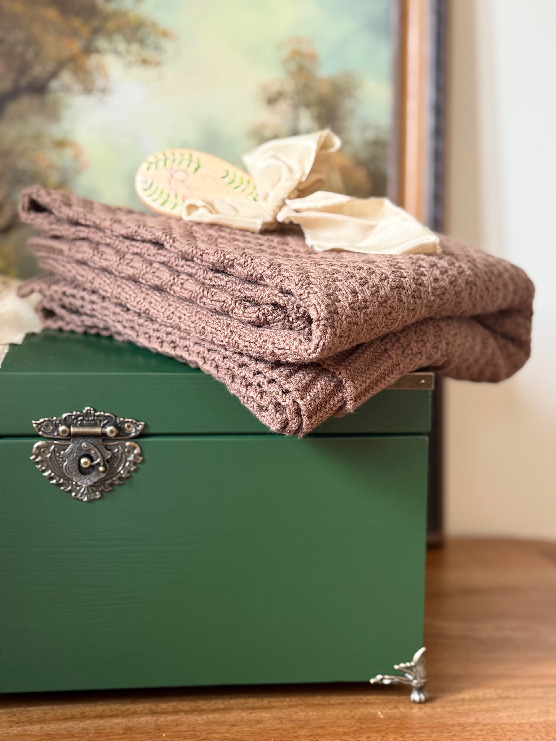 PRIMROSE TRUNKS ORGANIC COTTON KNIT BABY BLANKET BROWN MOCHA BLANKET CHILDRENS BLANKET WITH GIFT BOX