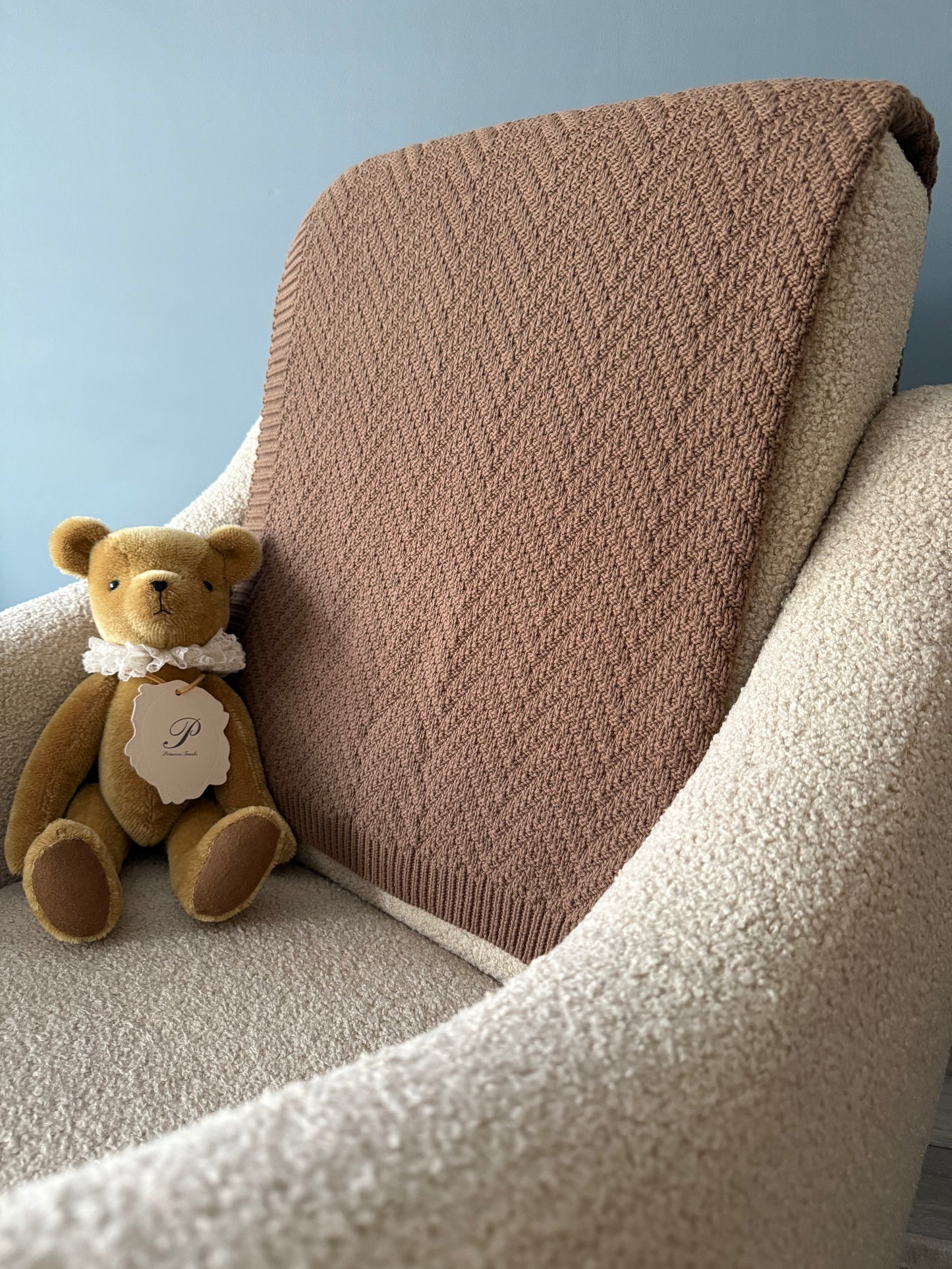 PRIMROSE TRUNKS ORGANIC COTTON KNIT BABY BLANKET BROWN MOCHA BLANKET CHILDRENS BLANKET WITH GIFT BOX