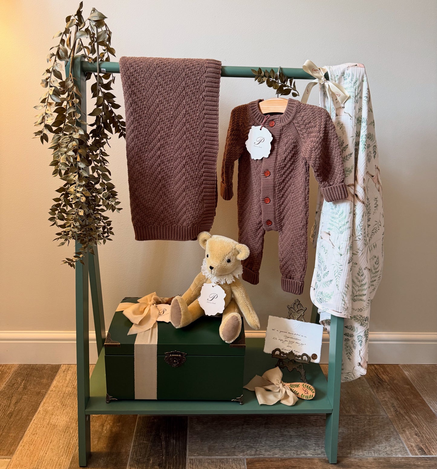 PRIMROSE TRUNKS ORGANIC COTTON KNIT BABY BLANKET BROWN MOCHA BLANKET CHILDRENS BLANKET WITH GIFT BOX