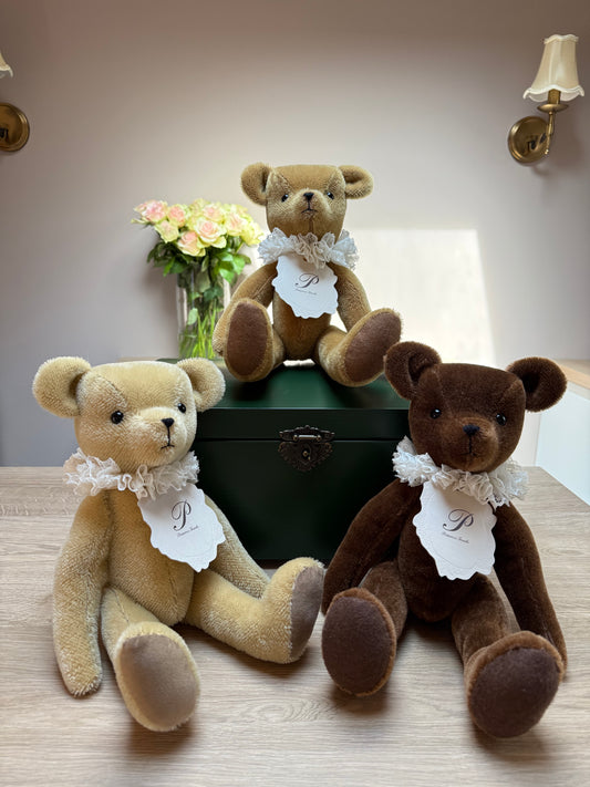 Primrose trunks primula mohair jointed teddy bear with lace ruffles baby gift uk