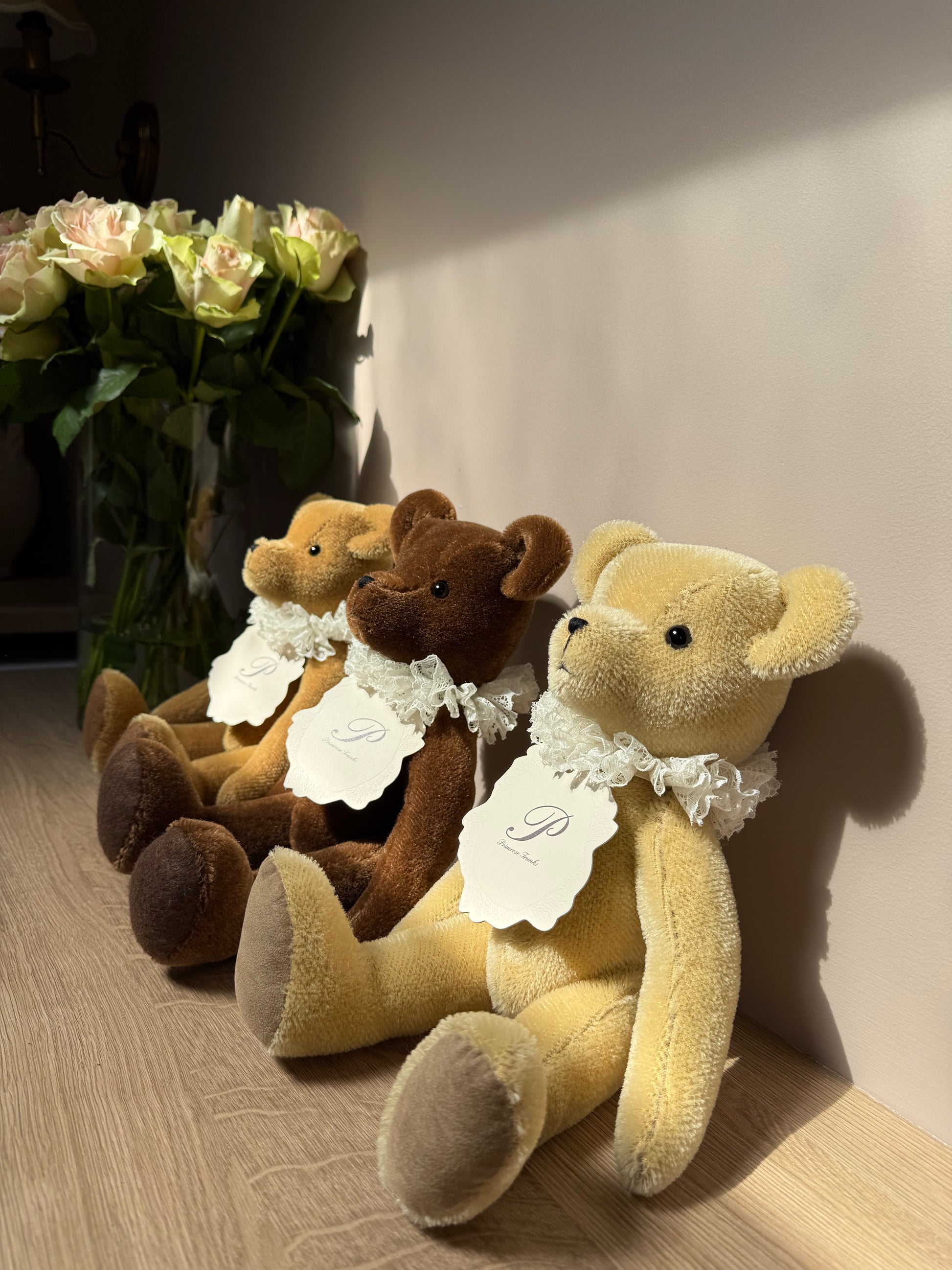 Primrose trunks primula mohair jointed teddy bear with lace ruffles baby gift uk